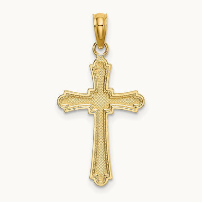 Diamond-cut Striped Cross Charm — 14K Yellow Gold