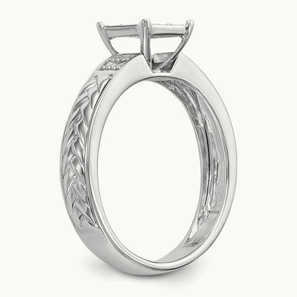 Diamond Trio Cluster Complete Engagement Ring, 10K White Gold
