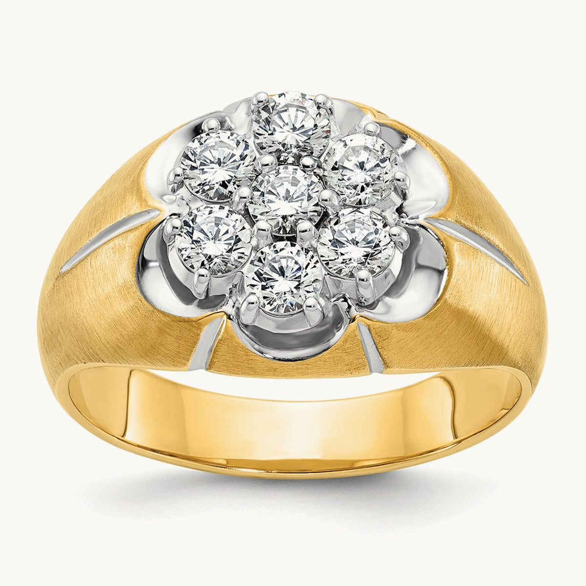 14ktt IBGoodman Men's Polished/Satin/Grooved Round Dia Cluster Ring
