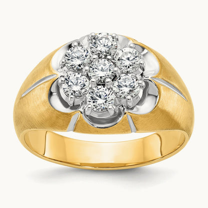 14ktt IBGoodman Men's Polished/Satin/Grooved Round Dia Cluster Ring