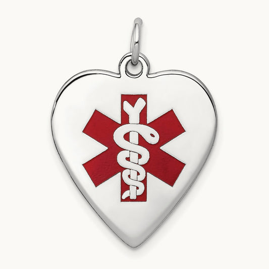 Heart-Shaped Enameled Medical Jewelry Pendant — 14K White Gold