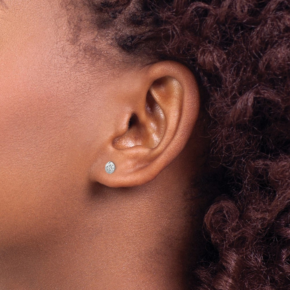 Puff Circle Stud Earrings — 14K White Gold, 5mm