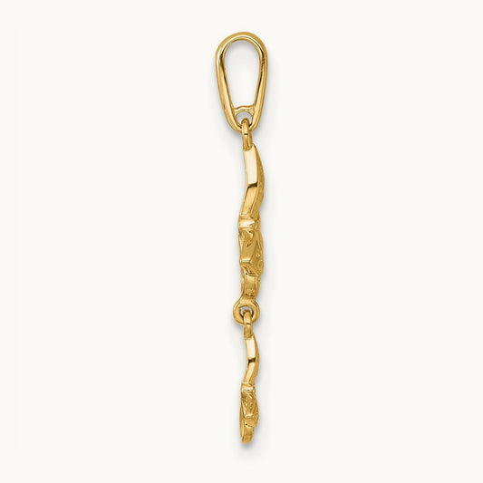 Polished Double Butterfly Moveable Dangle Pendant, 14K