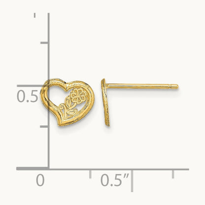 Open Heart w/ Flower Post Earrings, 14K
