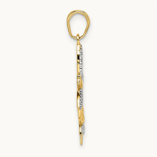 Diamond-cut Dragonflies Pendant, 14K with White Rhodium