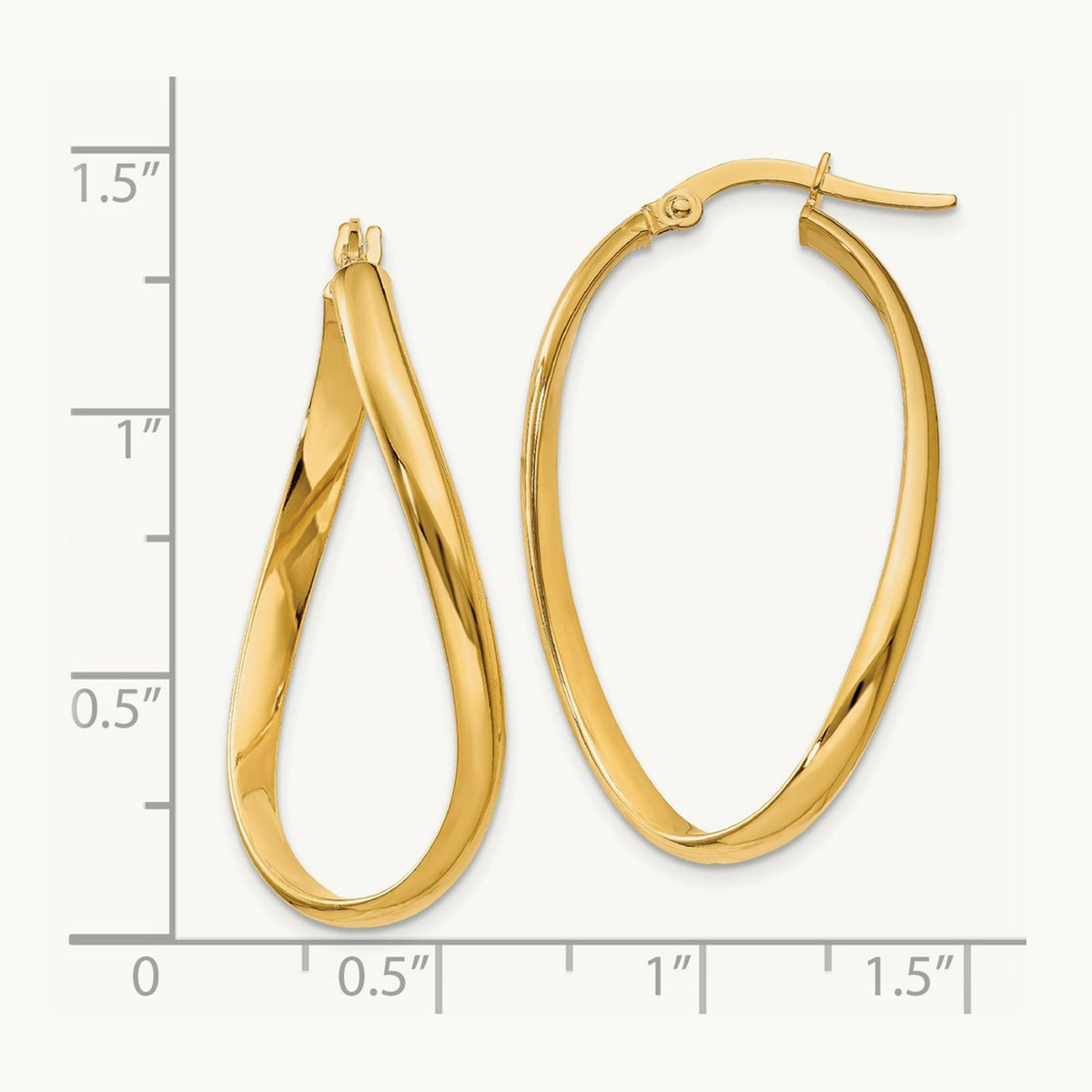 Twisted Oval Hoop Earrings, 3mm, 14K