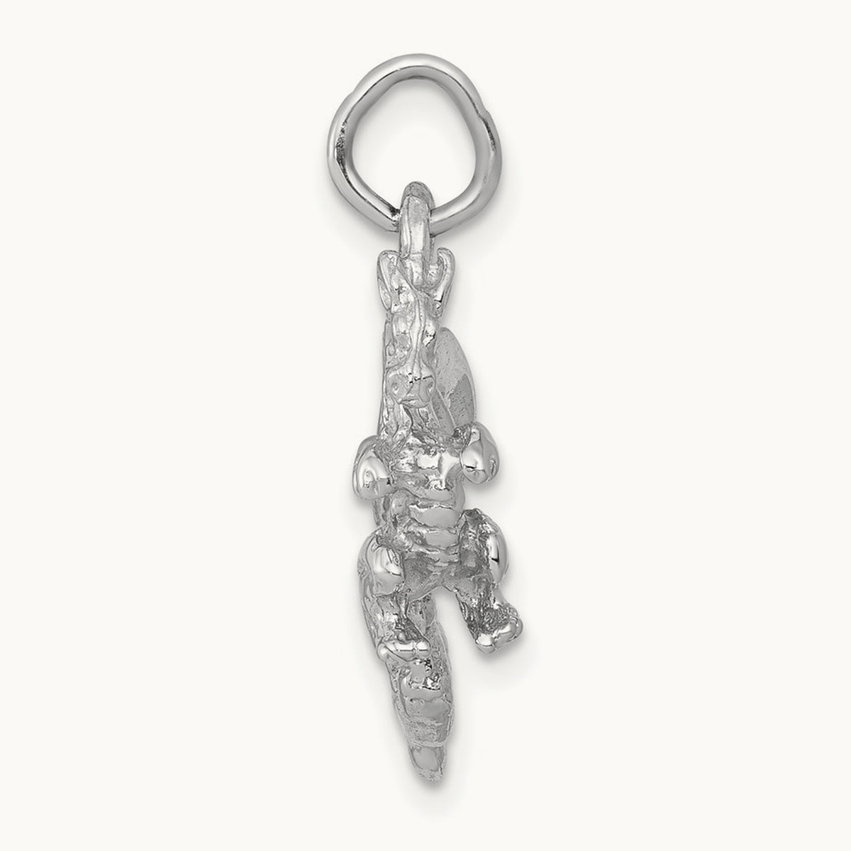 Solid Polished 3-D Dragon Charm — 14K White Gold