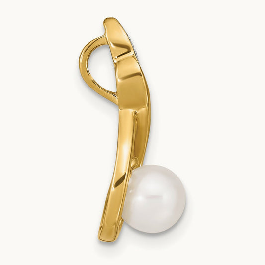 6- White Round FW Cultured Pearl and Diamond Pendant, 7mm, 14K