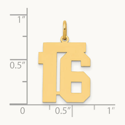 Medium Polished Number 16 Charm, 14K