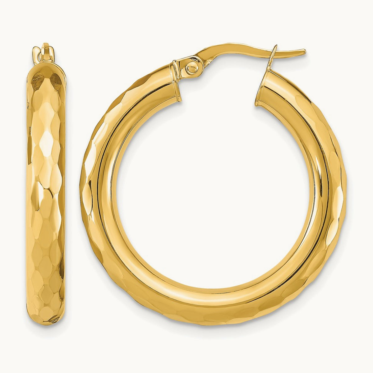 Polished Diamond-cut Hoop Earrings — 14K Yellow Gold, 26mm