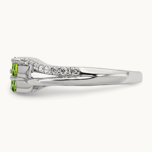 Peridot and Diamond 2-stone Ring, 14K White Gold