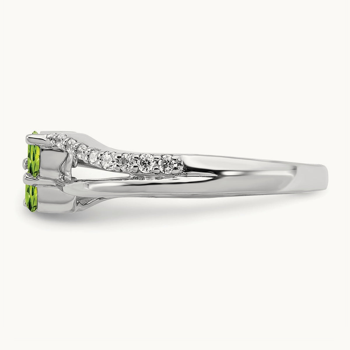 Peridot and Diamond 2-stone Ring, 14K White Gold