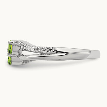 Peridot and Diamond 2-stone Ring, 14K White Gold