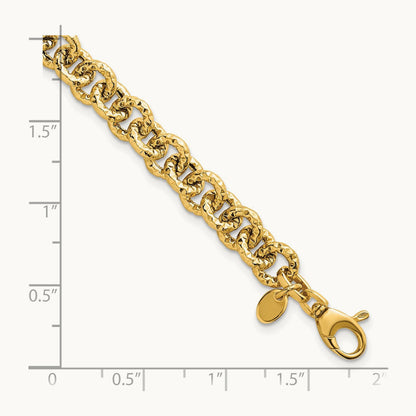 Polished and Textured Fancy Link 7.5in Bracelet, 14K
