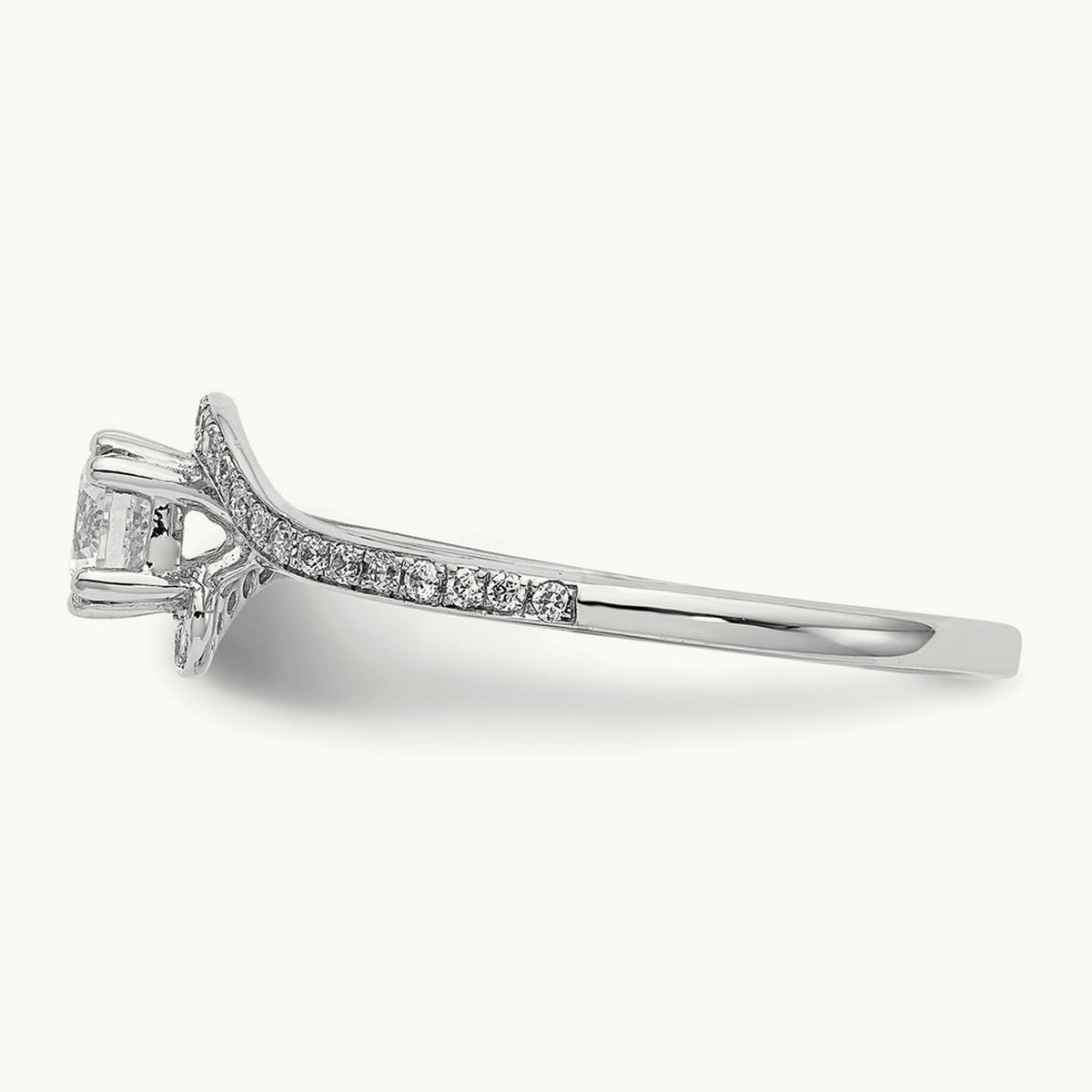 Round Semi-Mount Bypass Engagement Ring — 14K White Gold, 6.75