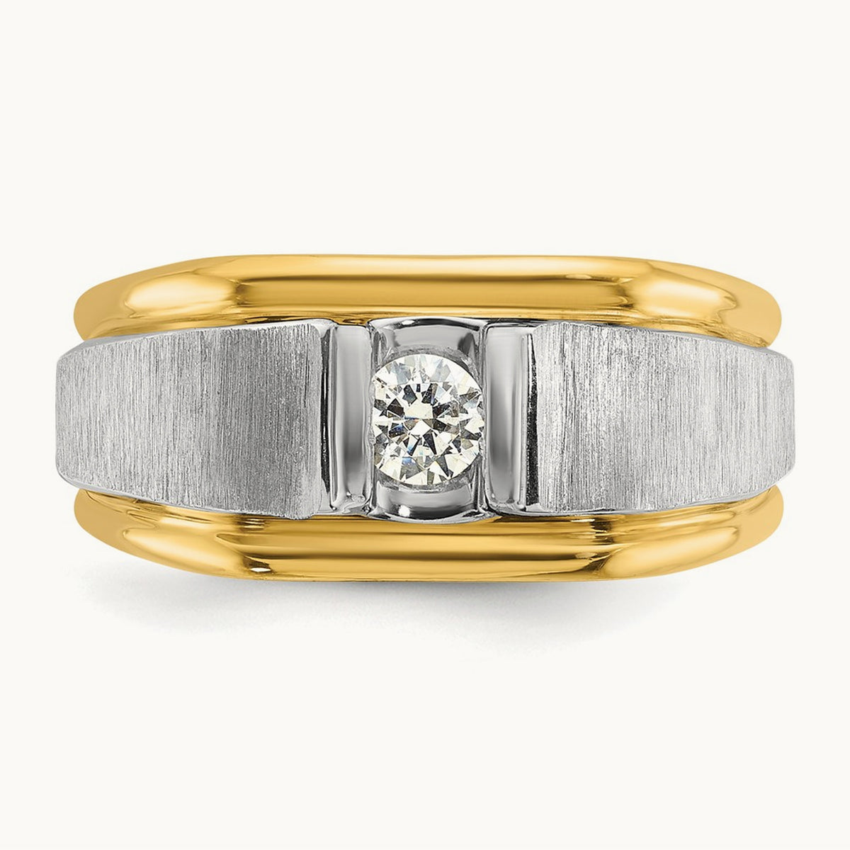 IBGoodman Men's Polished and Satin Diamond Complete Ring, 14K Two-tone