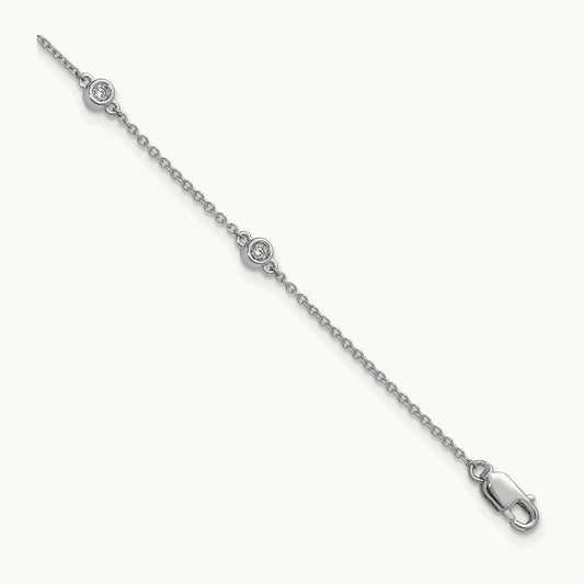 Diamond Station Cable Bracelet, 14K White Gold