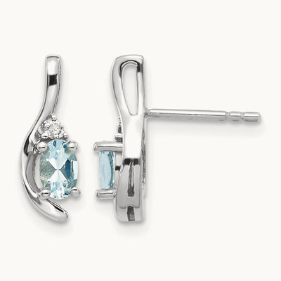 Aquamarine and Diamond Post Earrings — 14K White Gold