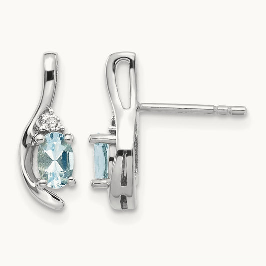 Aquamarine and Diamond Post Earrings — 14K White Gold