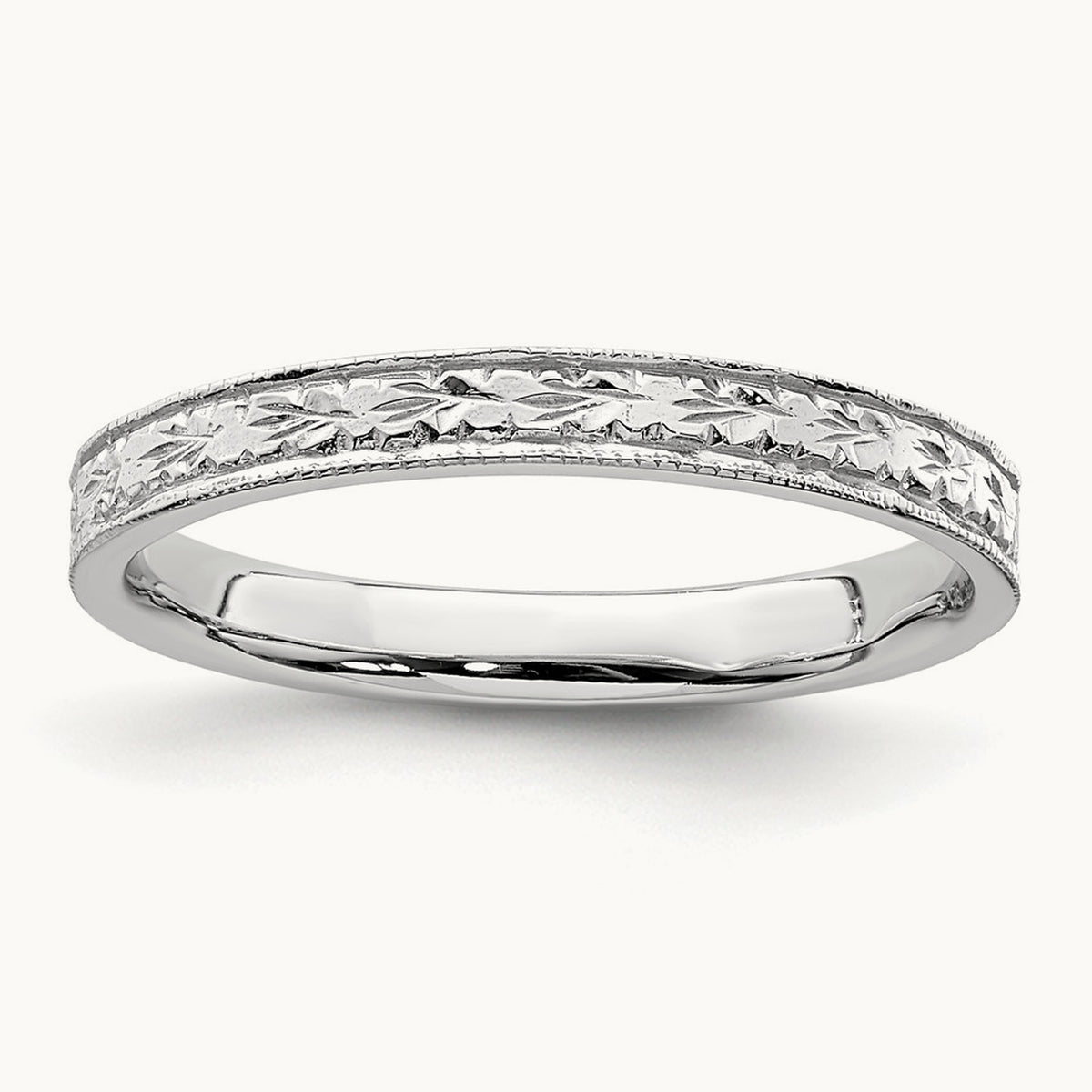 Polished Floral Band — 14K White Gold