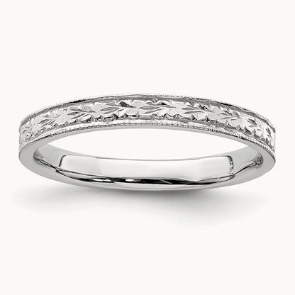 Polished Floral Band — 14K White Gold