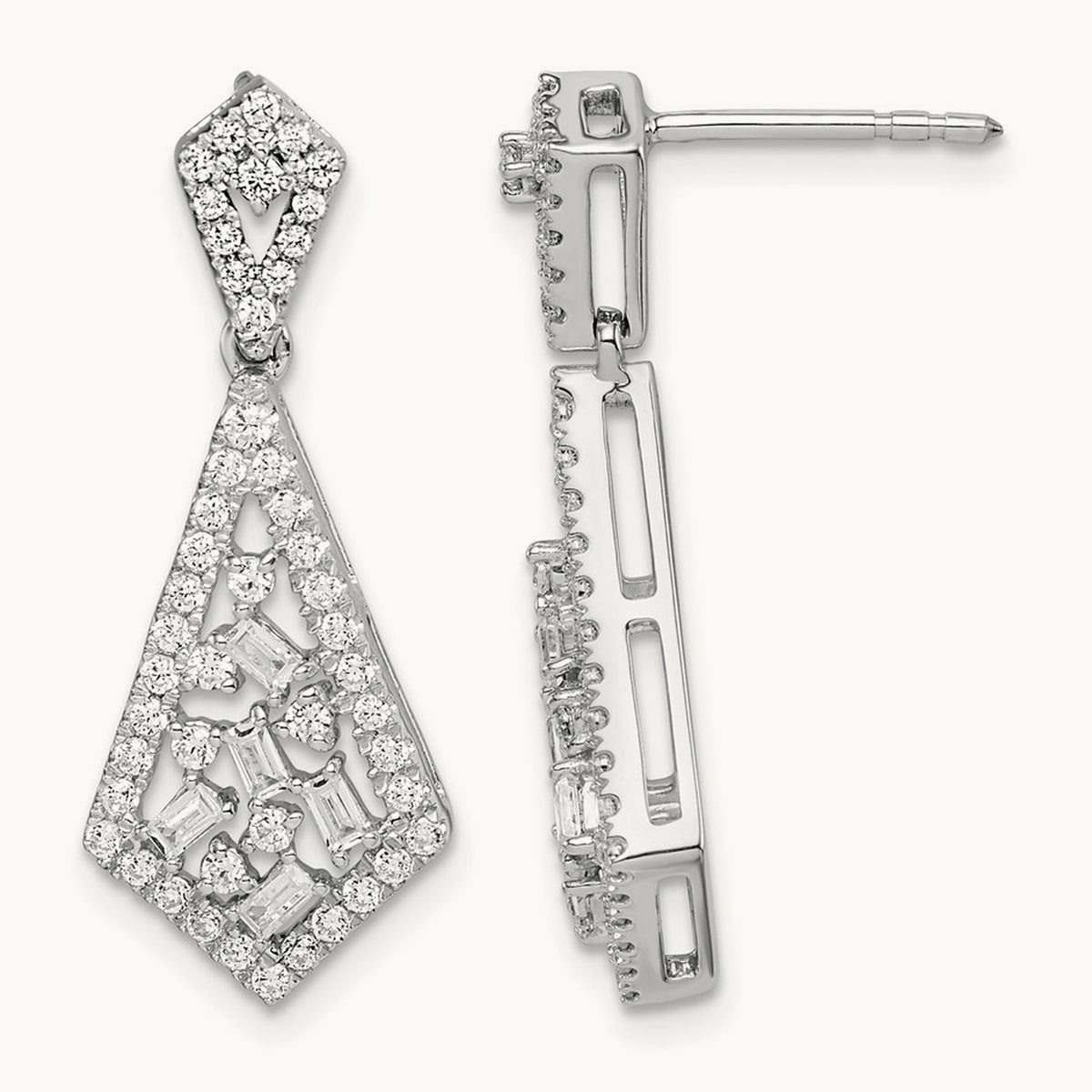 Polished Fancy Dangle Diamond Post Earring, 14K White Gold