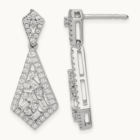 Polished Fancy Dangle Diamond Post Earring, 14K White Gold
