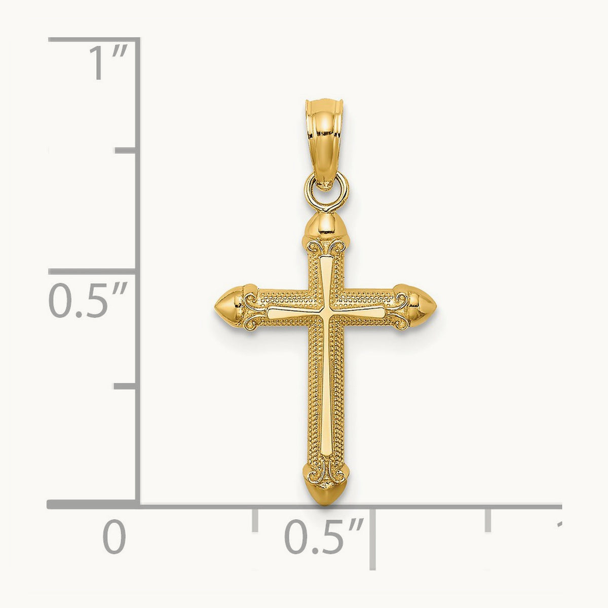 Polished w/ Scroll Design Cross Charm, 14K