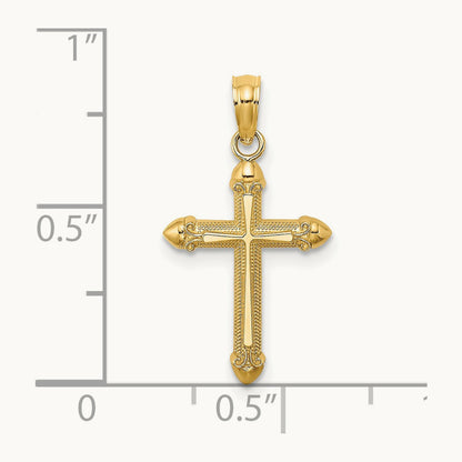 Polished w/ Scroll Design Cross Charm, 14K