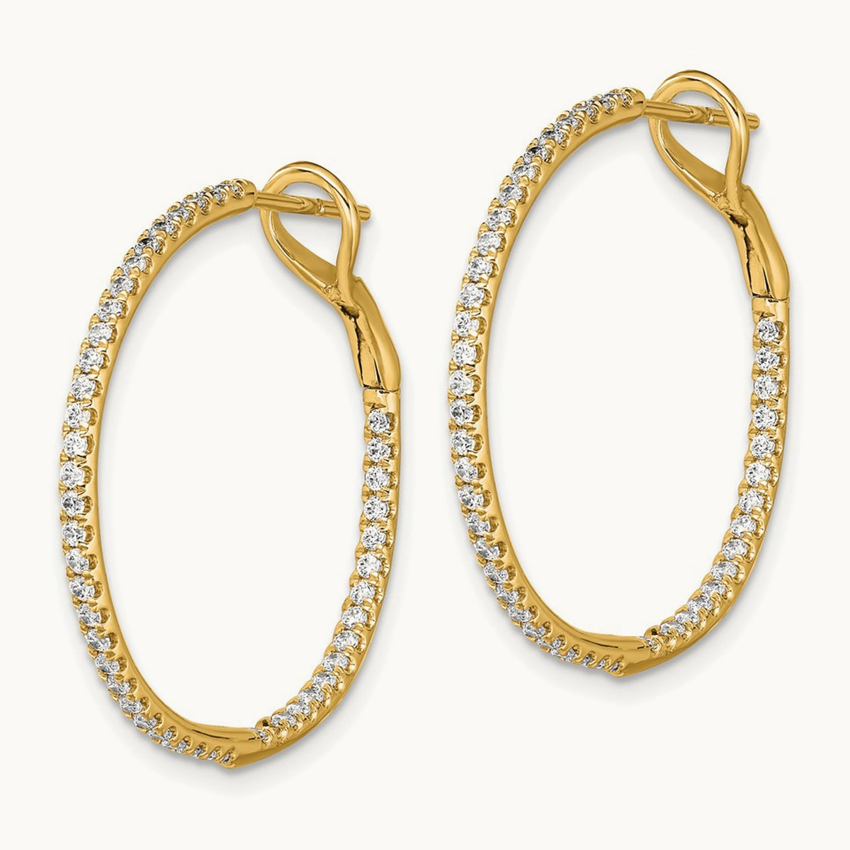 In/Out Hoop Earrings, 0.75-1.00 ct tw Lab-Grown Diamond — 3/4 ct, 14K Yellow Gold