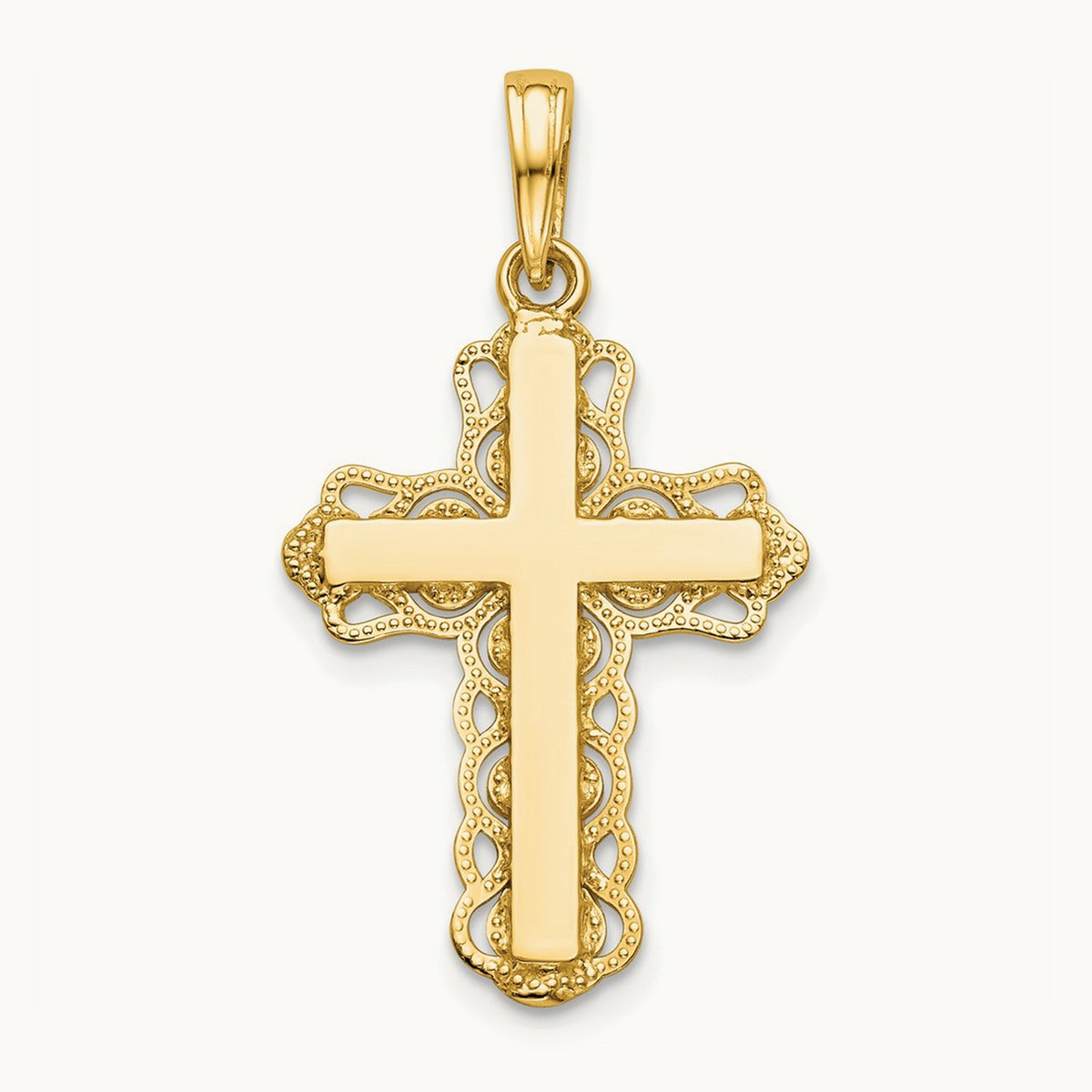 Lace Trim Cross Pendant — 14K Yellow Gold