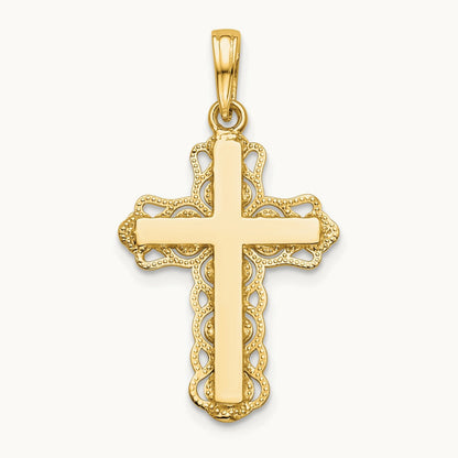 Lace Trim Cross Pendant — 14K Yellow Gold
