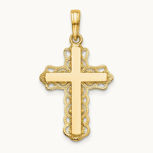 Lace Trim Cross Pendant — 14K Yellow Gold