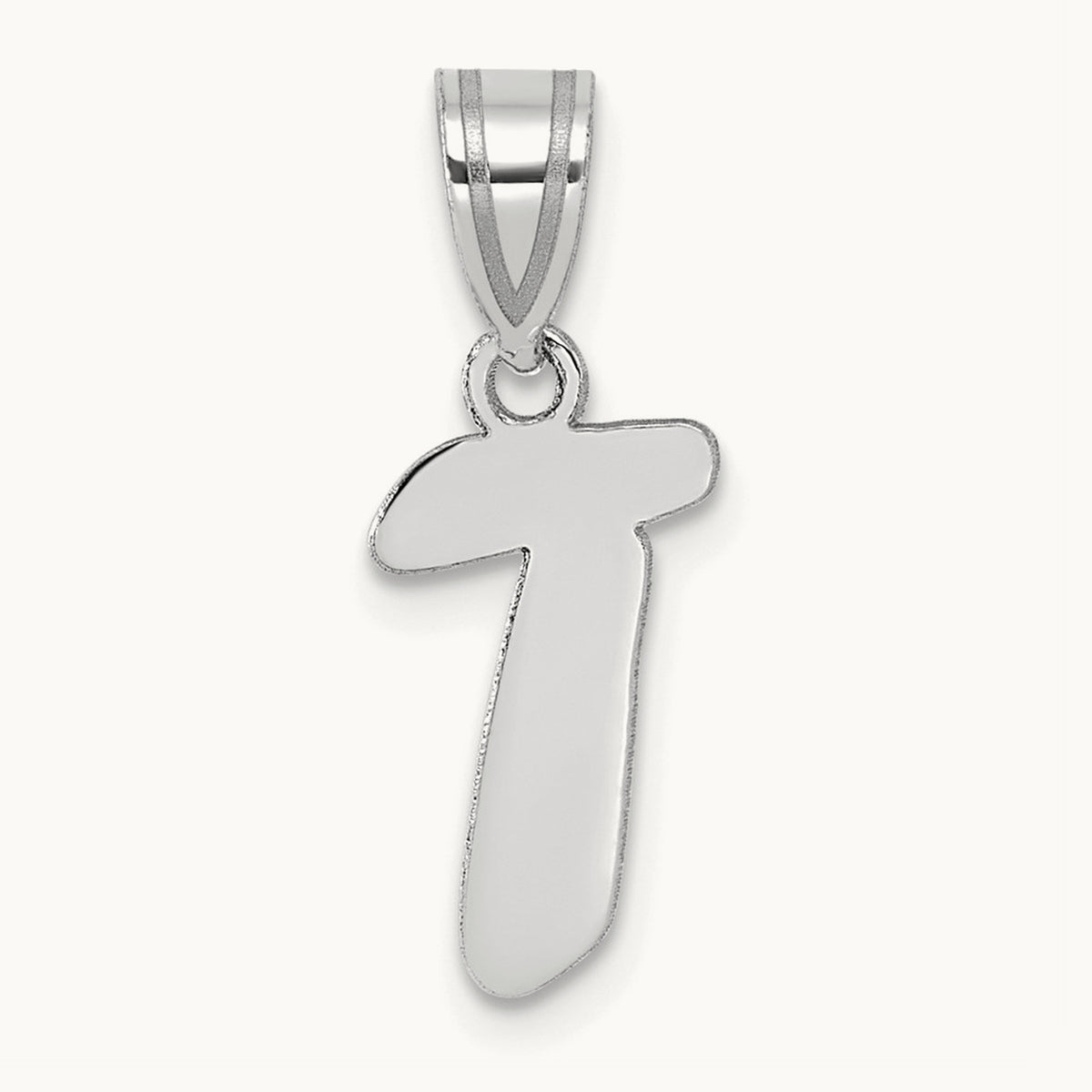 Polished Script Initial Pendant — 14K White Gold, T