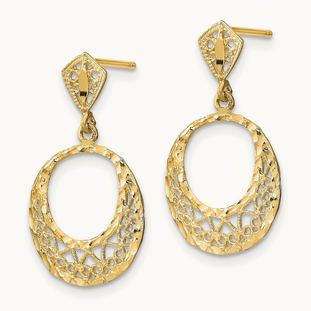 Fancy D/C Post Dangle Earrings, 14K