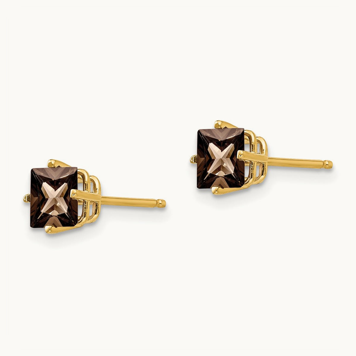 Square Smoky Quartz Earrings, 5mm, 14K