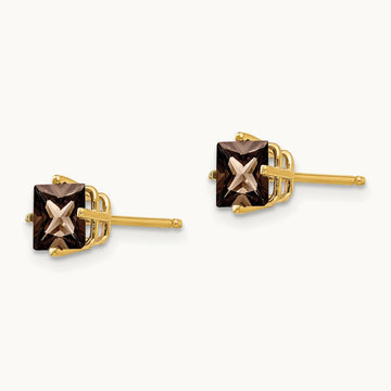 Square Smoky Quartz Earrings, 5mm, 14K