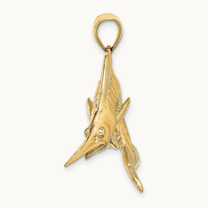 3-D Polished Satin White Marlin Charm, 14K