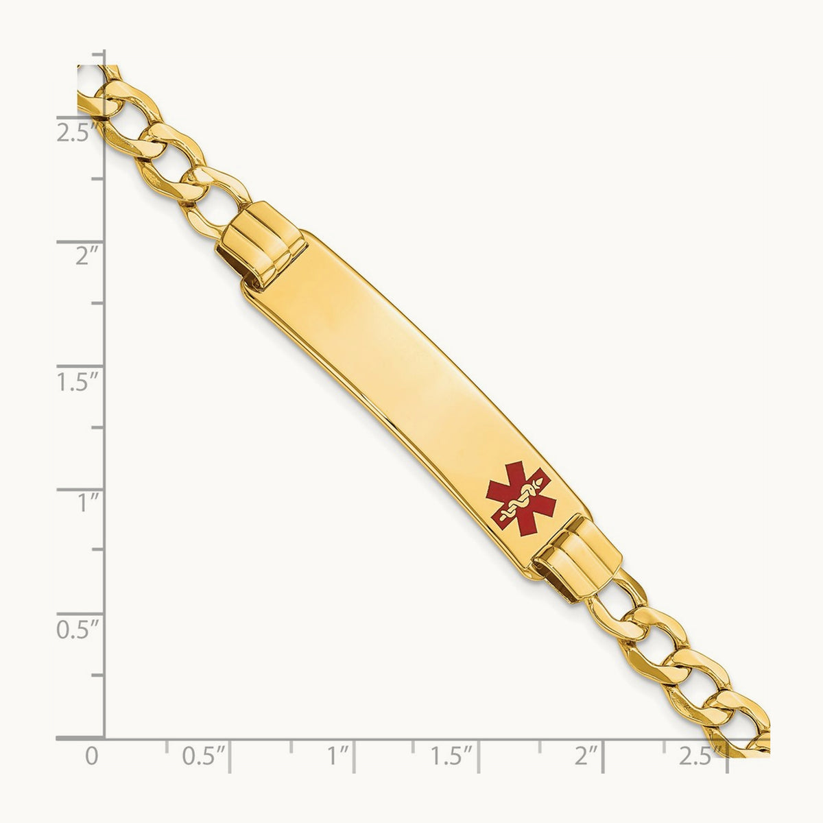 Semi-solid Medical Red Enamel Curb Link ID Bracelet, 14K