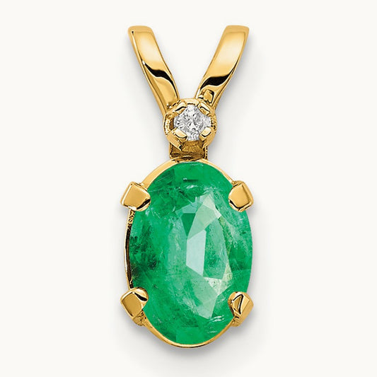 Diamond & Emerald Birthstone Pendant — 14K Yellow Gold