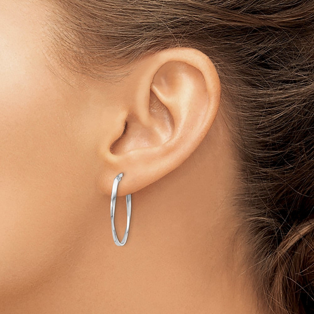 Twisted Oval Hoop Earrings — 14K White Gold