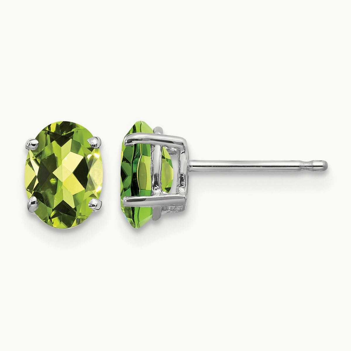7x5mm Oval Peridot Earrings, 14K White Gold