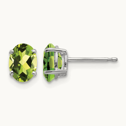 7x5mm Oval Peridot Earrings, 14K White Gold
