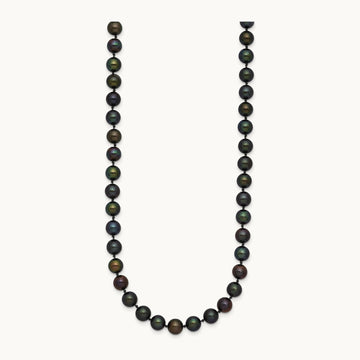 5- Black Near Round Freshwater Cultured Pearl Necklace, 6mm, 14K