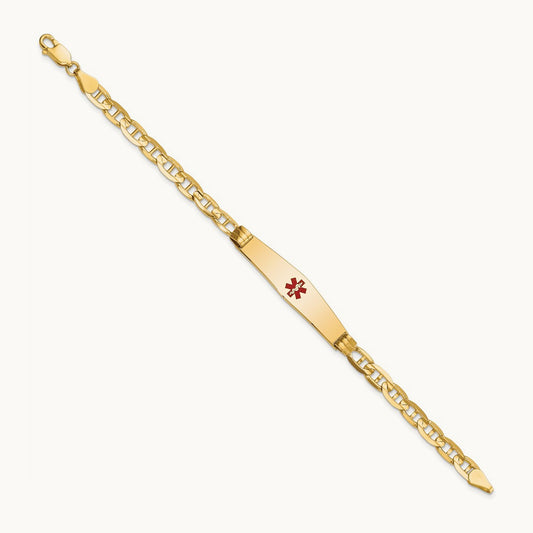 Medical Soft Diamond Shape Red Enamel Anchor ID Bracelet, 14K