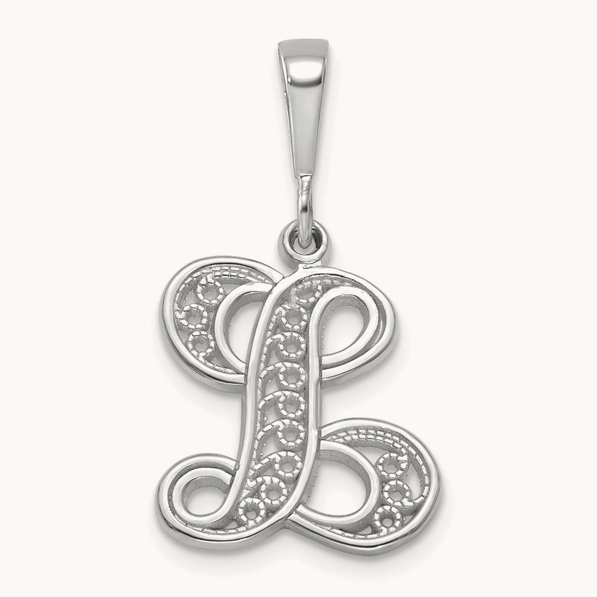 Solid Polished Script Filigree Initial Pendant — L