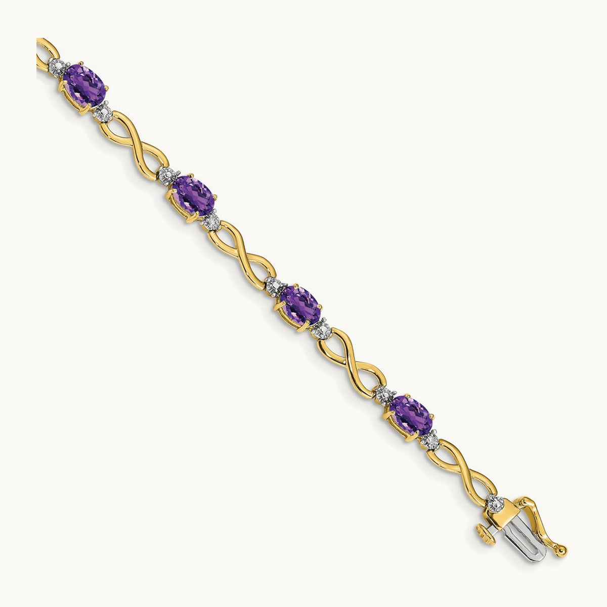 Amethyst and Diamond Infinity Bracelet — 14K Yellow Gold