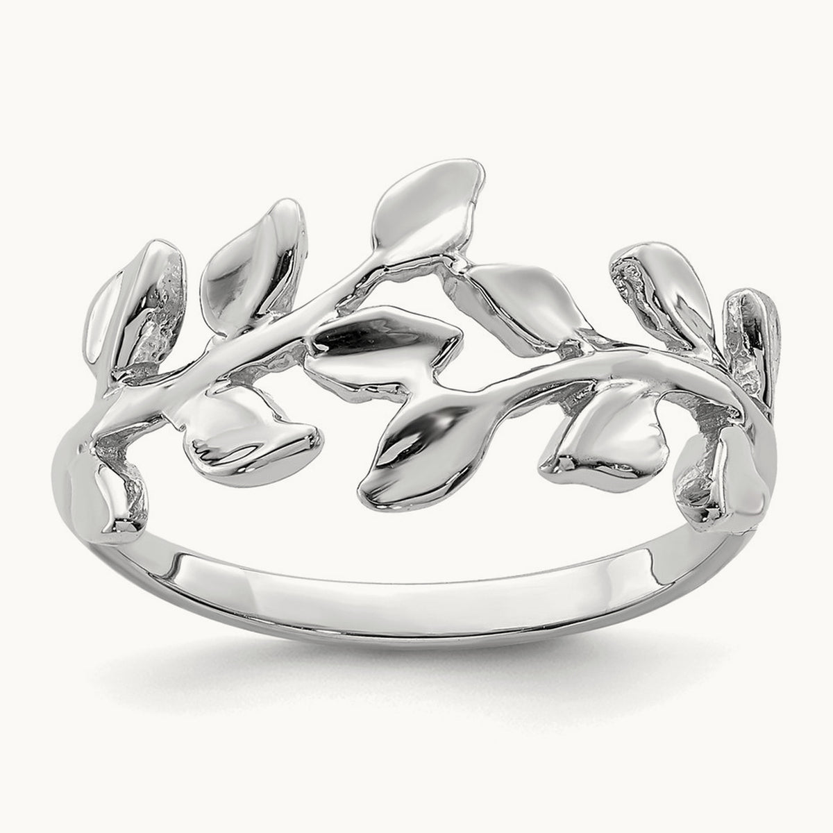 Polished Leaf Ring — 14K White Gold, 7