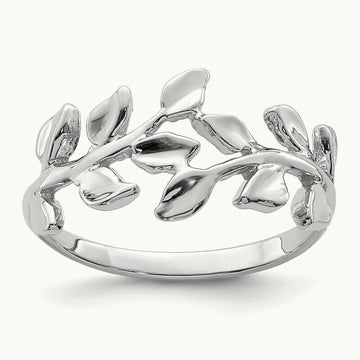 Polished Leaf Ring — 14K White Gold, 7