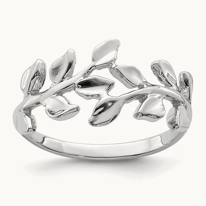Polished Leaf Ring — 14K White Gold, 7